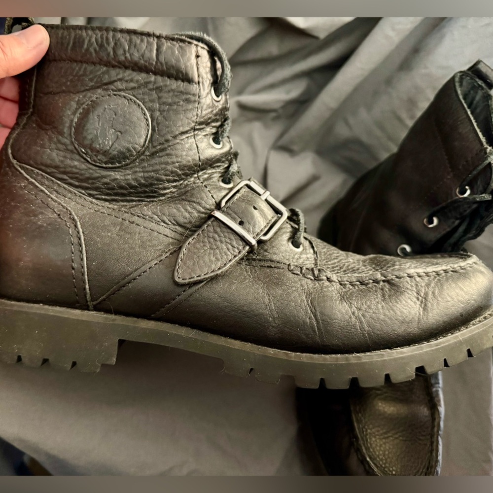 Polo Ralph Lauren Black Leather Redmond Boots, 10.5 D
